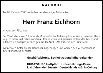 Anzeige von Franz Eichhorn von MGO