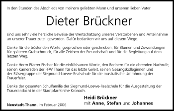 Anzeige von Dieter Brückner von MGO
