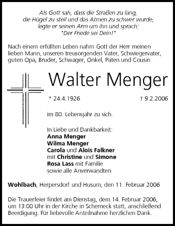 Anzeige von Walter Menger von MGO