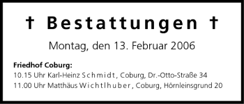 Anzeige von Bestattungen vom 13.02.2006 von MGO