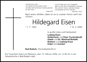 Anzeige von Hildegard Eisen von MGO