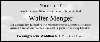 Anzeige von Walter Menger von MGO