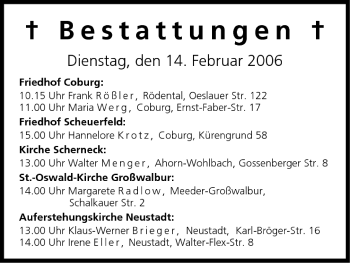 Anzeige von Bestattungen vom 14.02.2006 von MGO