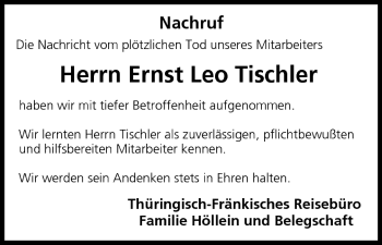 Anzeige von Ernst Leo Tischler von MGO