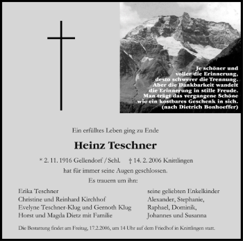 Anzeige von Heinz Teschner von MGO