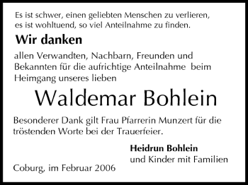Anzeige von Waldemar Bohlein von MGO