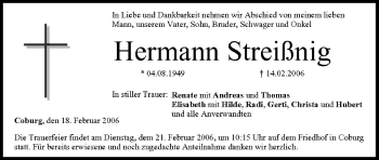 Anzeige von Hermann Streißnig von MGO