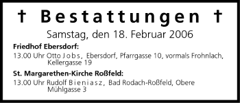 Anzeige von Bestattungen vom 18.02.2006 von MGO