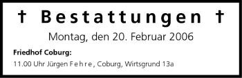 Anzeige von Bestattungen vom 20.02.2006 von MGO