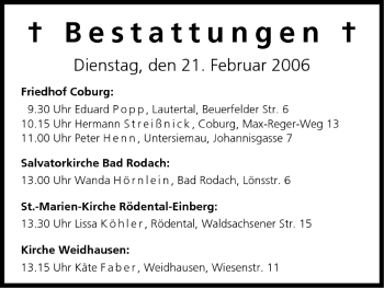 Anzeige von Bestattungen vom 21.02.2006 von MGO
