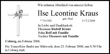Anzeige von Ilse Leontine Kraus von MGO