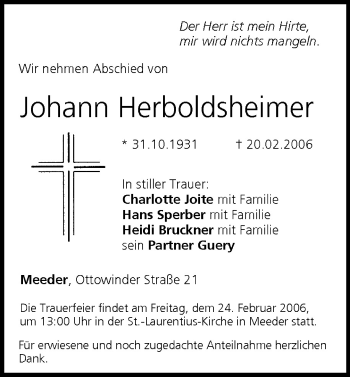 Anzeige von Johann Herboldsheimer von MGO