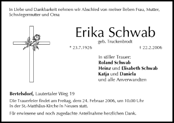 Anzeige von Erika Schwab von MGO