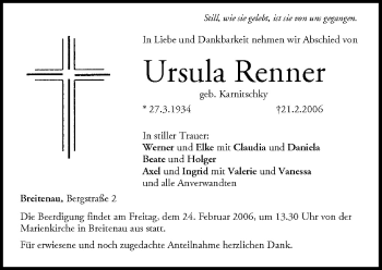 Anzeige von Ursula Renner von MGO