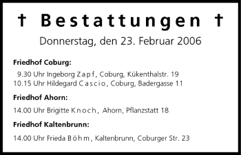 Anzeige von Bestattungen vom 23.02.2006 von MGO