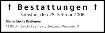 Anzeige von Bestattungen vom 25.02.2006 von MGO