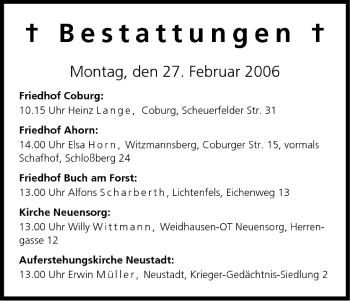 Anzeige von Bestattungen vom 27.02.2006 von MGO