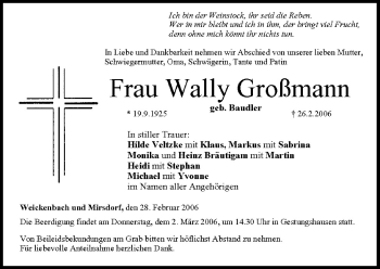 Anzeige von Wally Großmann von MGO