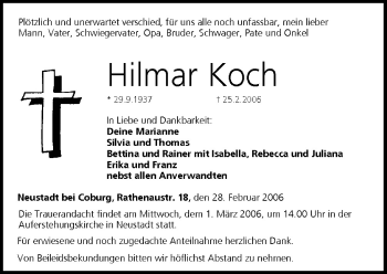 Anzeige von Hilmar Koch von MGO