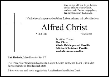 Anzeige von Alfred Christ von MGO