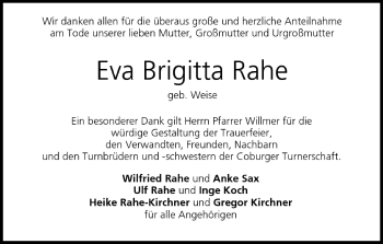 Anzeige von Eva Brigitta Rahe von MGO