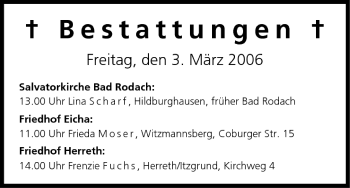 Anzeige von Bestattungen vom 03.03.2006 von MGO