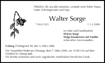 Anzeige von Walter Sorge von MGO