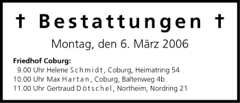 Anzeige von Bestattungen vom 06.03.2006 von MGO