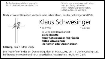 Anzeige von Klaus Schwesinger von MGO