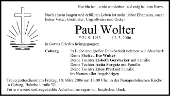 Anzeige von Paul Wolter von MGO