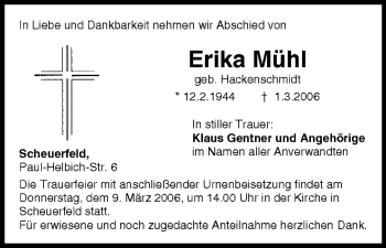 Anzeige von Erika Mühl von MGO