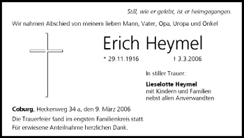 Anzeige von Erich Heymel von MGO