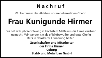 Anzeige von Kunigunde Hirmer von MGO