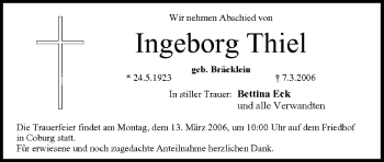 Anzeige von Ingeborg Thiel von MGO