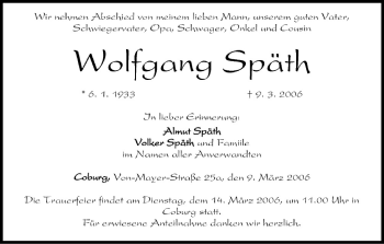 Anzeige von Wolfgang Späth von MGO