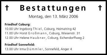 Anzeige von Bestattungen vom 13.03.2006 von MGO