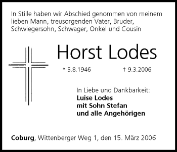 Anzeige von Horst Lodes von MGO