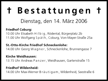 Anzeige von Bestattungen vom 14.03.2006 von MGO