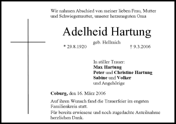 Anzeige von Adelheid Hartung von MGO