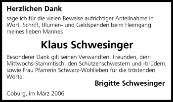 Anzeige von Klaus Schwesinger von MGO