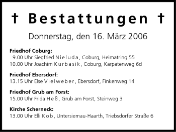 Anzeige von Bestattungen vom 16.03.2006 von MGO