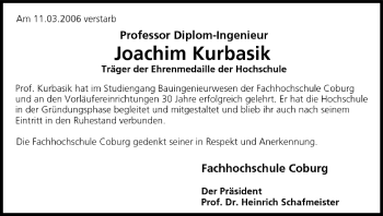 Anzeige von Joachim Kurbasik von MGO