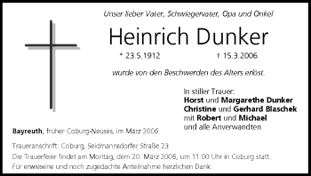 Anzeige von Heinrich Dunker von MGO
