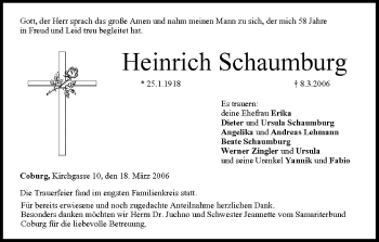 Anzeige von Heinrich Schaumburg von MGO
