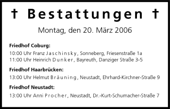 Anzeige von Bestattungen vom 20.03.2006 von MGO
