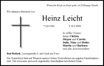Anzeige von Heinz Leicht von MGO
