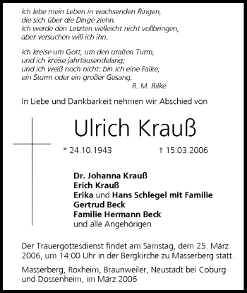 Anzeige von Ulrich Krauß von MGO