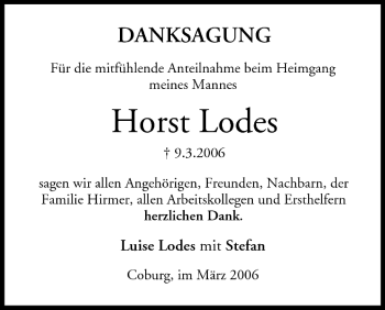 Anzeige von Horst Lodes von MGO