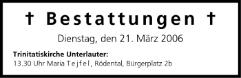Anzeige von Bestattungen vom 21.03.2006 von MGO