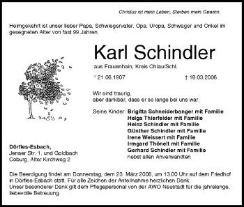Anzeige von Karl Schindler von MGO